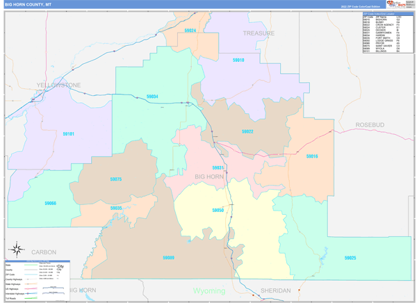 Big Horn County Wall Map Color Cast Style